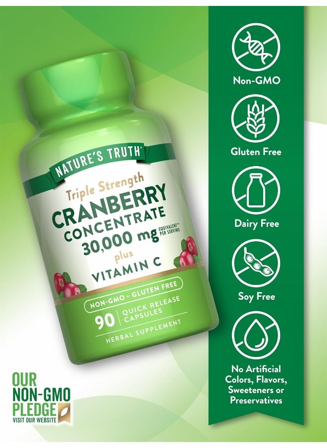 Nature's Truth Triple Strength Cranberry Concentrate 30000 mg Plus Vitamin C Capsules, 90 Count