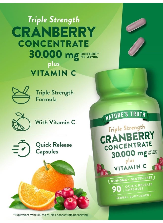 Nature's Truth Triple Strength Cranberry Concentrate 30000 mg Plus Vitamin C Capsules, 90 Count