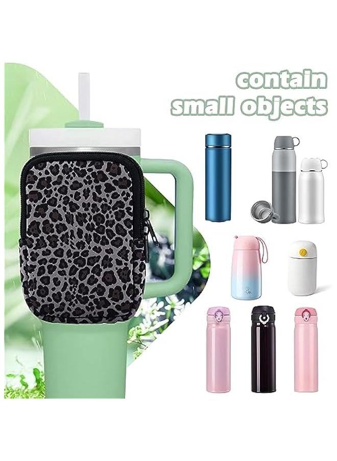 Water Bottle Pouch Cup Accessories for Women Quencher Adventure IceFlow 20oz 30oz 40oz Tumbler Pouch with Handle Running Pouch Bag for Cards Keys(Leopard)