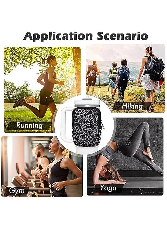 Water Bottle Pouch Cup Accessories for Women Quencher Adventure IceFlow 20oz 30oz 40oz Tumbler Pouch with Handle Running Pouch Bag for Cards Keys(Leopard)