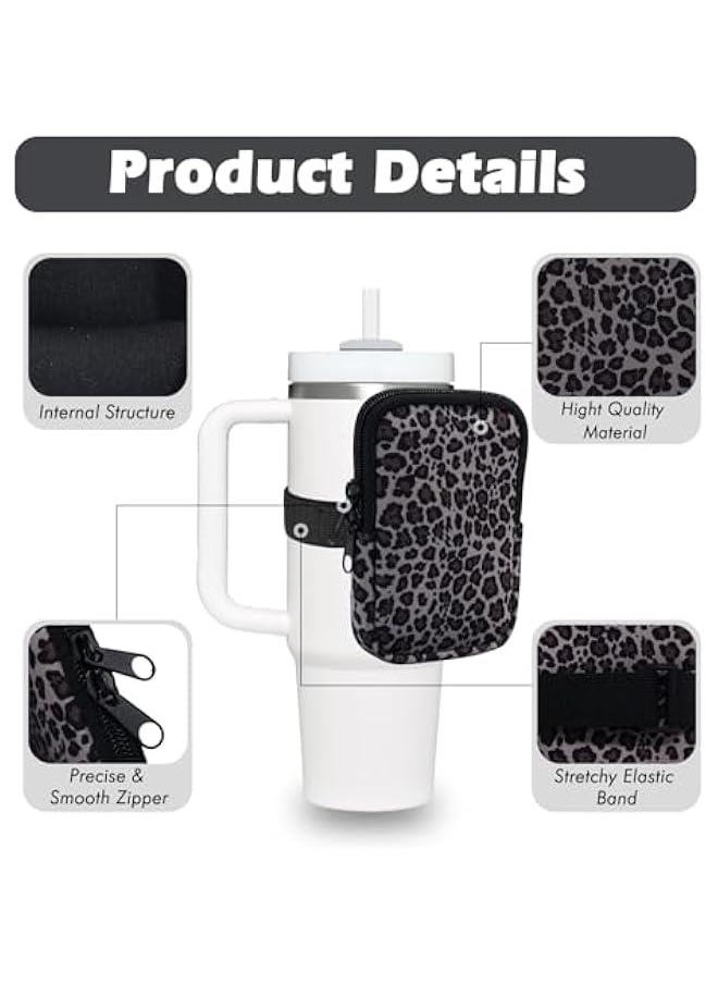 Water Bottle Pouch Cup Accessories for Women Quencher Adventure IceFlow 20oz 30oz 40oz Tumbler Pouch with Handle Running Pouch Bag for Cards Keys(Leopard)