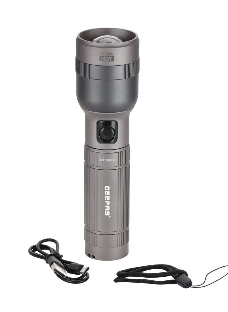 Zoomable LED Flashlight 30W | Perfect for Indoor and Outdoor Use, 10 Hours Continuous Working | Battery Level Indicator and Power Reminder, Lithium Battery, 2000 Lumens | GFL51096Z