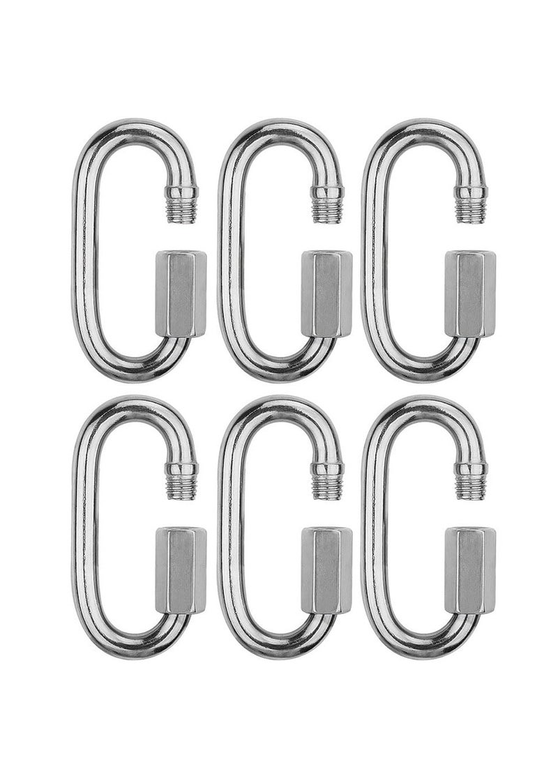 Quick Link,304 Stainless Steel Oval Locking Carabiner,M4 Heavy Duty Threaded Quick Chain Link for Tire, Swing, Gym, Camping, Hammock, Rope Connector and Trailer,Max Weight Capacity 227KG,6 Pack