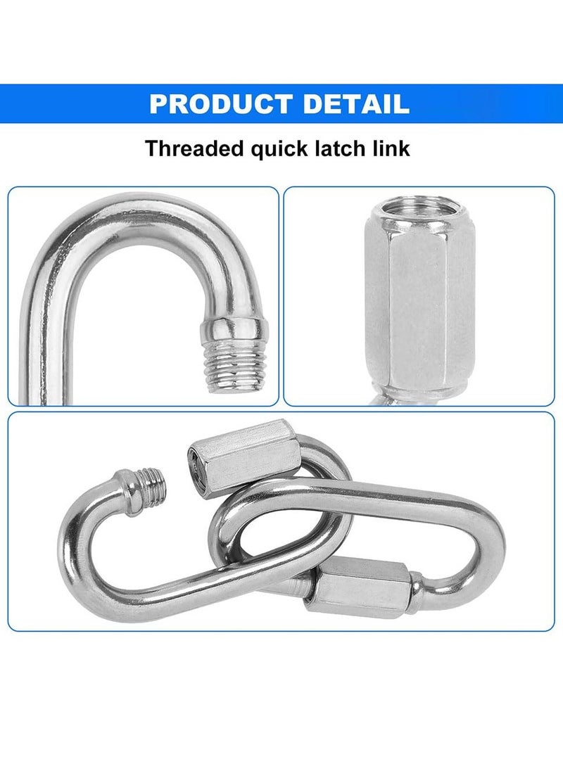 Quick Link,304 Stainless Steel Oval Locking Carabiner,M4 Heavy Duty Threaded Quick Chain Link for Tire, Swing, Gym, Camping, Hammock, Rope Connector and Trailer,Max Weight Capacity 227KG,6 Pack
