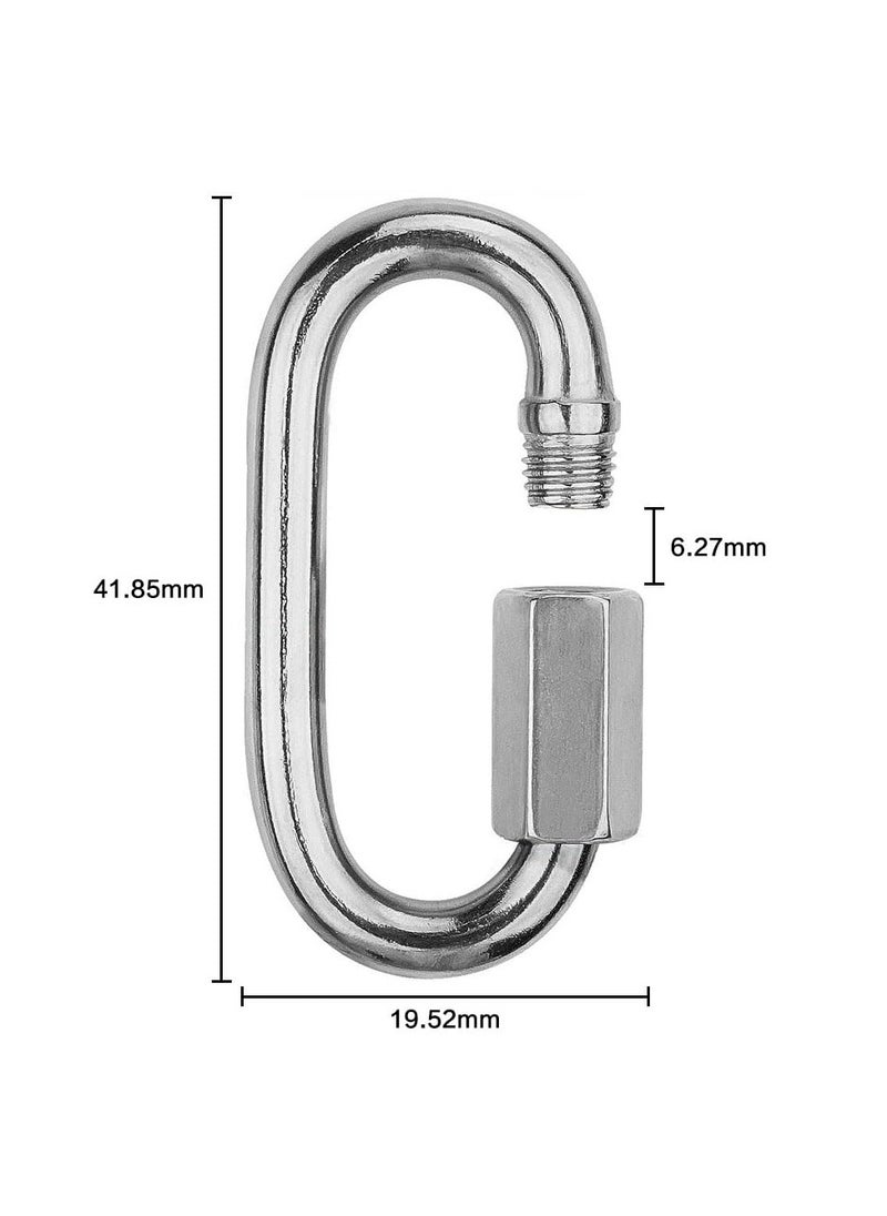Quick Link,304 Stainless Steel Oval Locking Carabiner,M4 Heavy Duty Threaded Quick Chain Link for Tire, Swing, Gym, Camping, Hammock, Rope Connector and Trailer,Max Weight Capacity 227KG,6 Pack