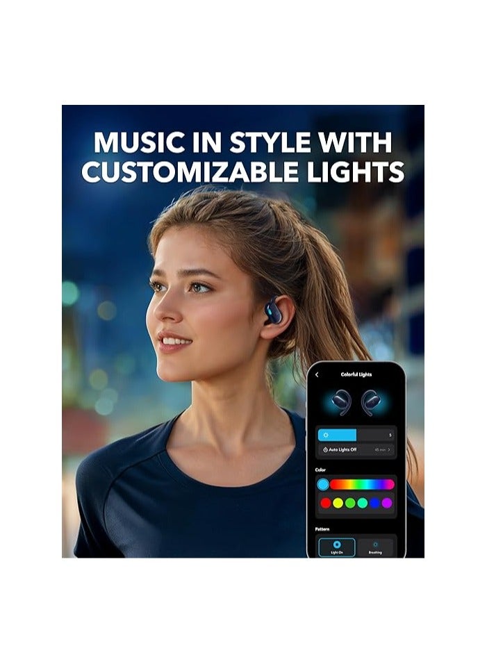 V20i by Anker Open-Ear Headphones, Adjustable Ear Hooks, Ultra-Comfort, Snug Fit, Deep Bass, Clear Calls, IP55, LED Lights, 36H Playtime, Bluetooth 5.4 Earbuds, Multipoint Connection Blue