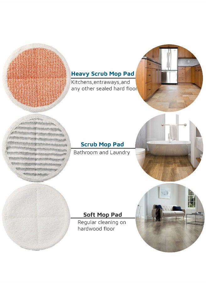 6 Pack Replacement Pads Compatible with  Bissell Spinwave 2124, 2039A, 2307, 23157, 20391, 20399 Powered Hard Floor Mop， Replacement Mop Pads （white, orange, off-white strips）