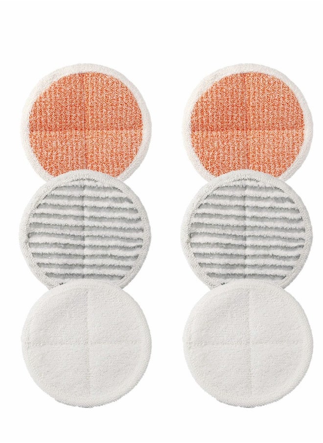 6 Pack Replacement Pads Compatible with  Bissell Spinwave 2124, 2039A, 2307, 23157, 20391, 20399 Powered Hard Floor Mop， Replacement Mop Pads （white, orange, off-white strips）