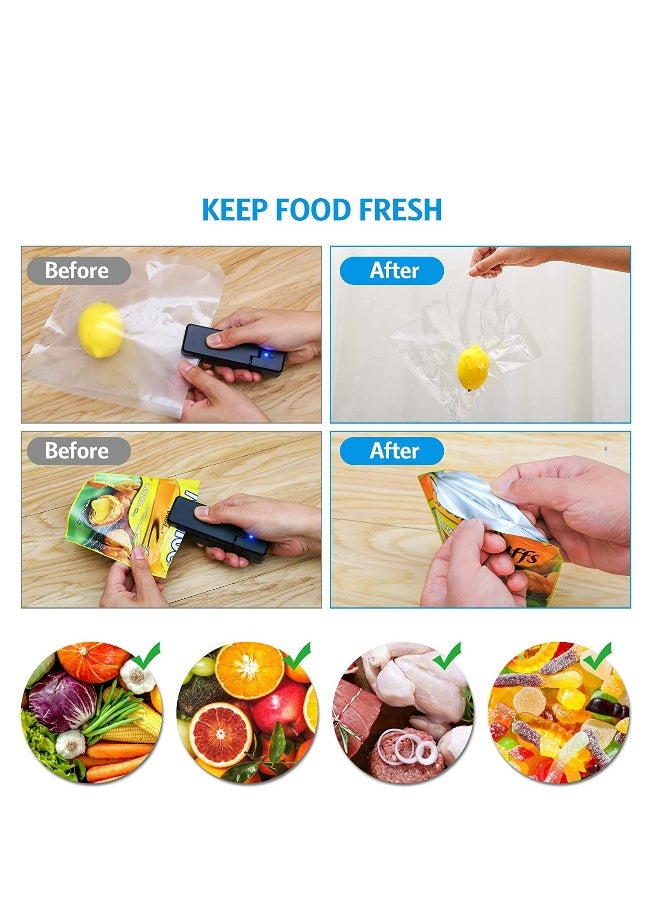 Mini Bag Sealer USB Rechargeable Sealing Machine 2 in 1 Heat Sealer and Cutter Portable Handheld Heat Vacuum Sealer Kitchen Gadget for Snack Fruits Chip Sandwich Plastic Bags Storage