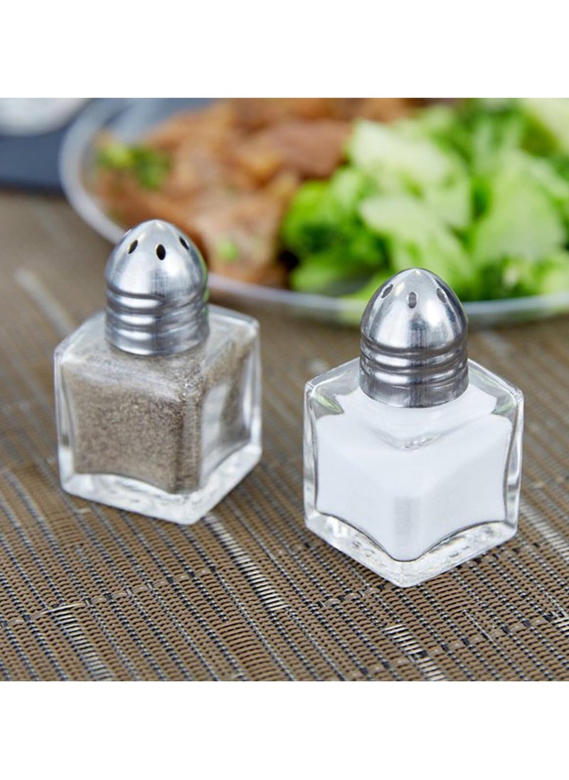 Castor Salt and Pepper Shakers 24 packs Pocket Condiment Bottle Individual Seasonings Shakers Salt Container Holder Seasoning Holders Glass Pepper Jar Spice Jars Silver lids.