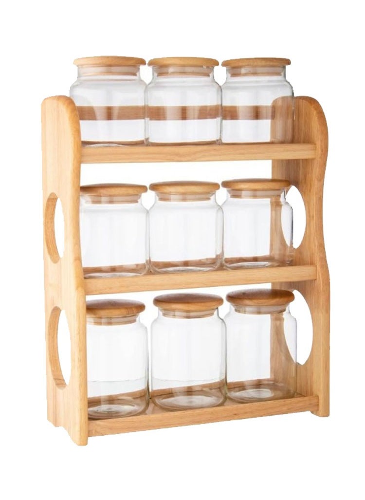 10-Piece Spice Jar Set CNS-05 | 8cm Glass Jars with Lids & Bamboo Rack | Kitchen Spice Organizer for Herbs, Condiments, Seasonings