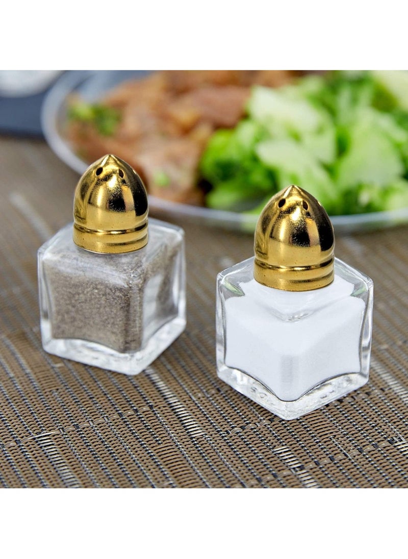Castor Salt and Pepper Shakers 24 packs Pocket Condiment Bottle Individual Seasonings Shakers Salt Container Holder Seasoning Holders Glass Pepper Jar Spice Jars Golden lids