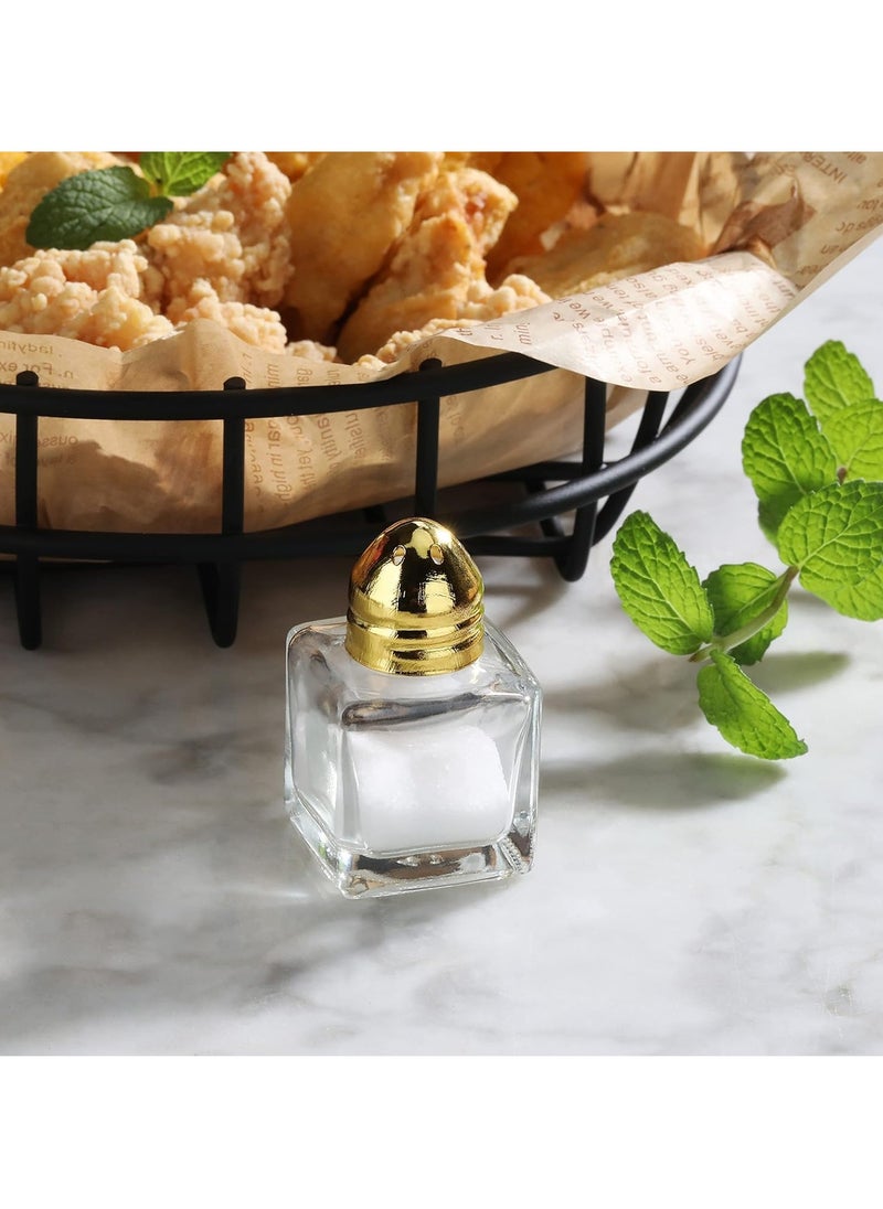 Castor Salt and Pepper Shakers 24 packs Pocket Condiment Bottle Individual Seasonings Shakers Salt Container Holder Seasoning Holders Glass Pepper Jar Spice Jars Golden lids