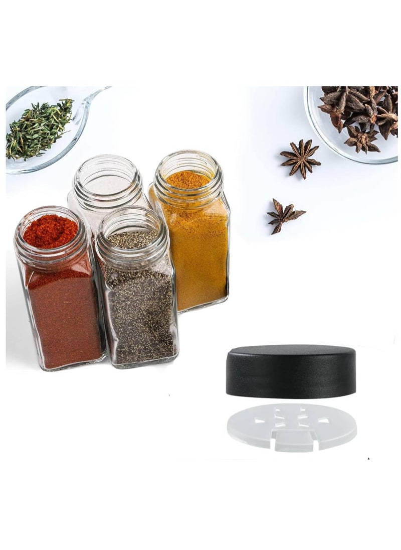 Spice Jars with Labels for Kitchen Organizing Drawers 120 ml Glass Jars With Cleaning Brush and Collapsible Funnel Food Storage jars 24 Pcs with Transparent Jars and Black Lids.