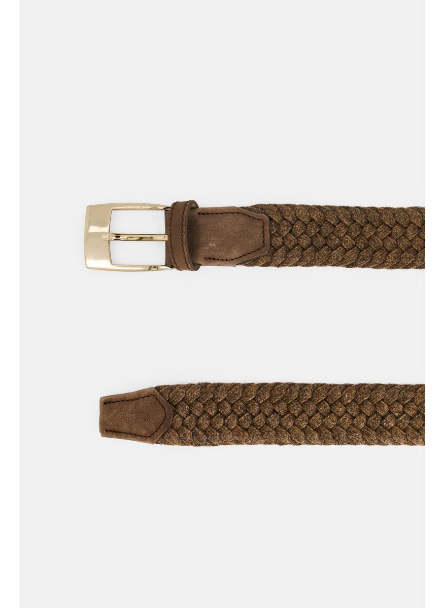 Women Braided Nylon Adjustable Buckle Belts, Brown