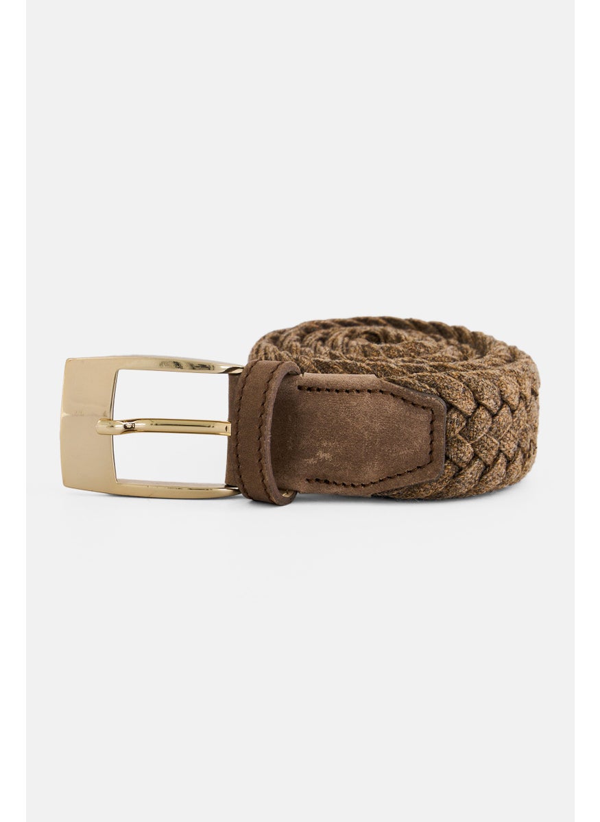 Women Braided Nylon Adjustable Buckle Belts, Brown