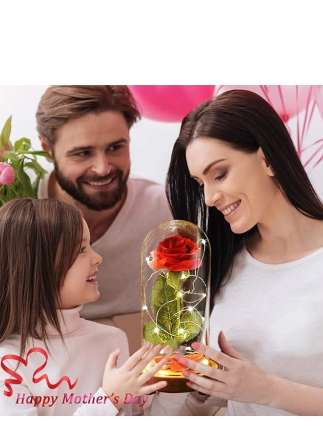 Beauty and The Beast Rose, Rose Flower Gifts for Women, Gifts for Her, Birthday Gifts for Womens, Eternal Rose Artificial Flower Light Up Rose in Glass Dome, Glass Roes Flower Gifts for Her