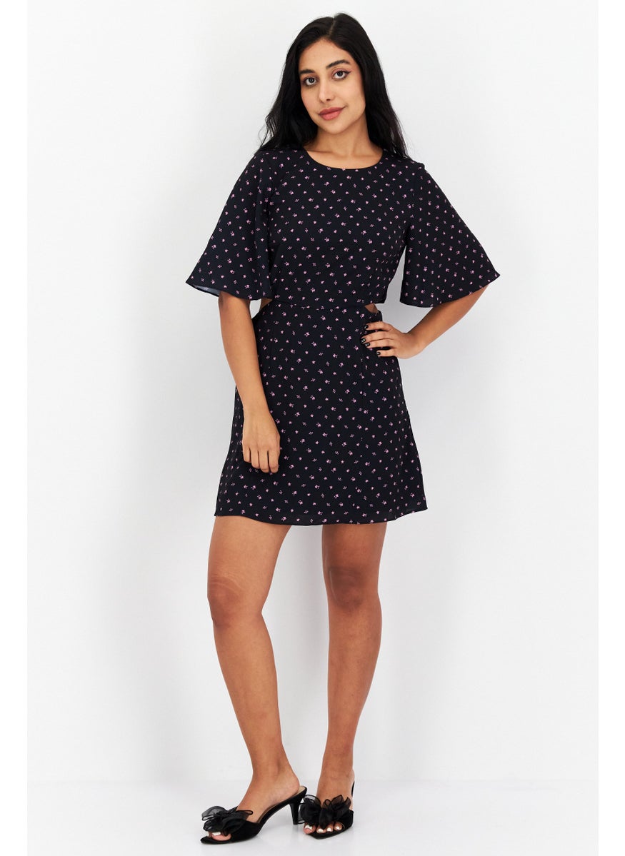 Women Allover Print Mini Dress, Black