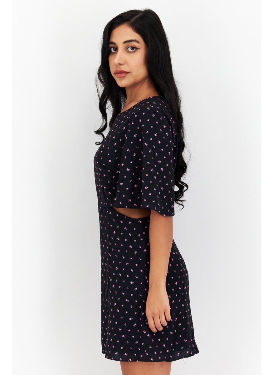 Women Allover Print Mini Dress, Black