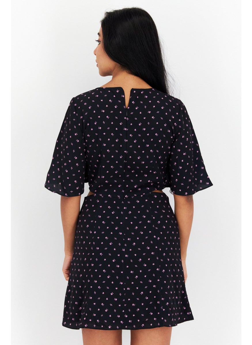 Women Allover Print Mini Dress, Black