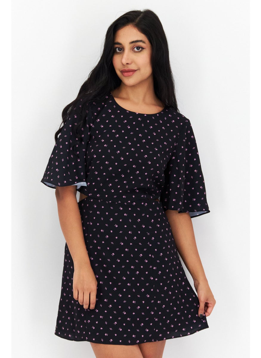 Women Allover Print Mini Dress, Black