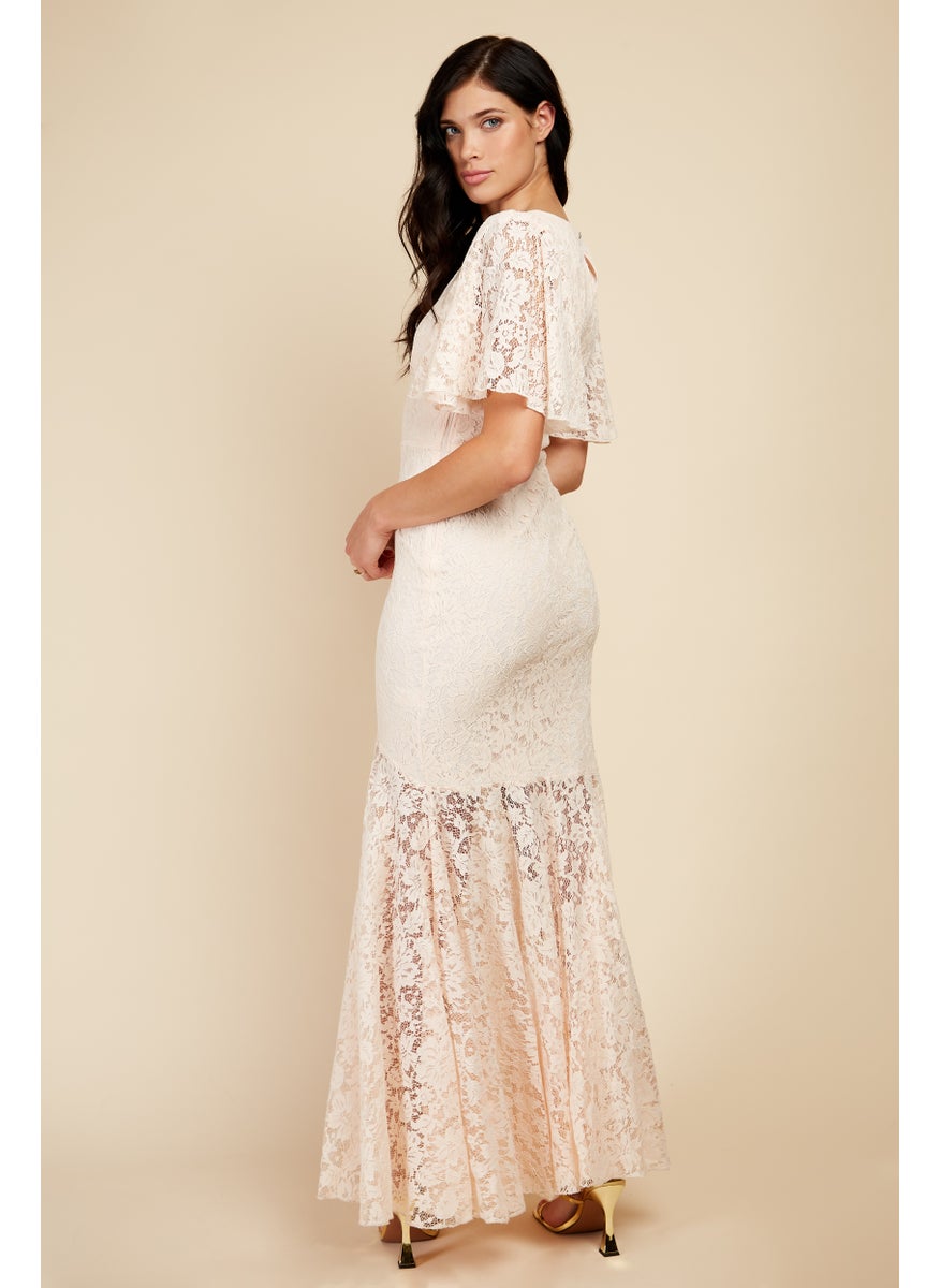 Surplice Lace Trim Ruffle Hem Dress