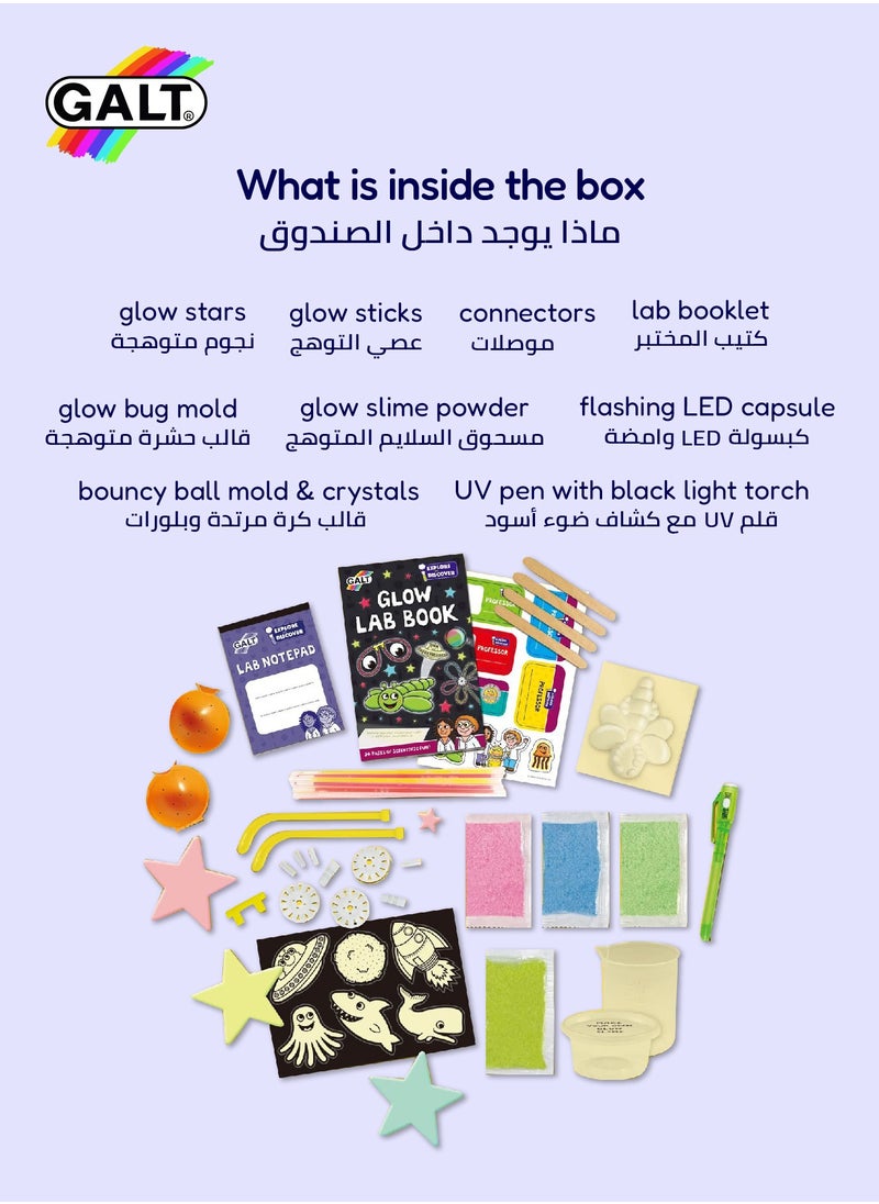 Glow Lab Science Kit for Kids | 6+ Years | Fun Experiments with Glow Sticks | UV Pen | Make Flashing Bouncy Ball | 24-Page Lab Book | 31x7.2x22 cm