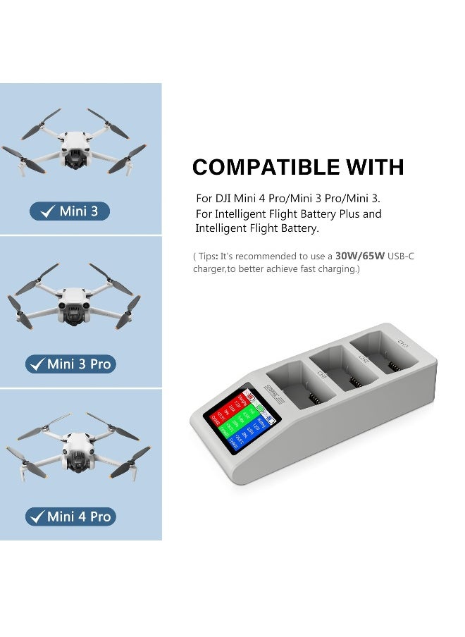 Mini 4 Pro LCD Battery Two Way Charger, Charging Hub, Charge Three Batteries for DJI Mini 4 Pro, Mini 3,Mini 3 Pro Drone Accessories