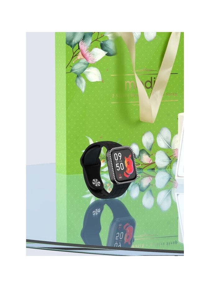 Modio U98 MINI 36mm 2 Smartwatch Combo With 4 Pair Straps and Wireless Charger For Ladies and Girls Black
