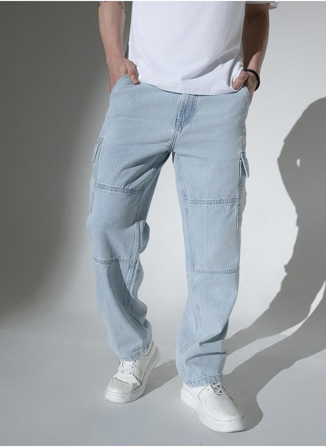 Light Blue Relaxed Fit Jeans Solid design crafted from 100% Cotton with Button closure.