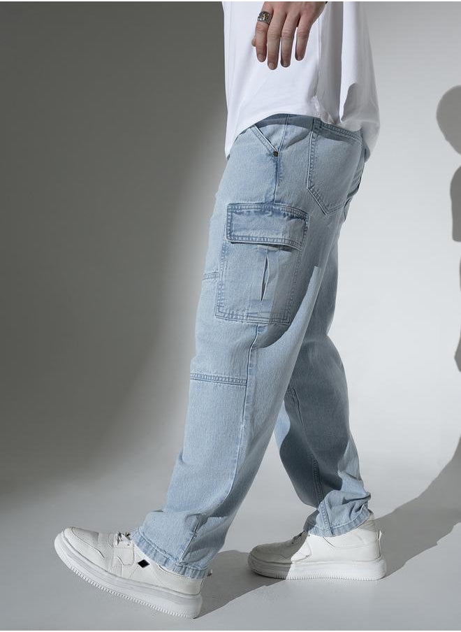 Light Blue Relaxed Fit Jeans Solid design crafted from 100% Cotton with Button closure.