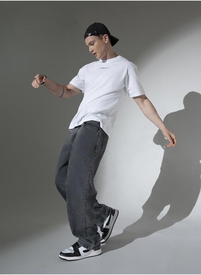 Grey Relaxed Fit Jeans Solid design crafted from 100% Cotton with Button closure.