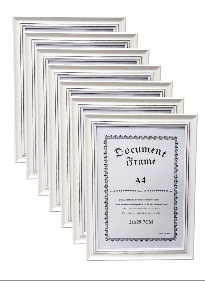 AKDC A4 Size Wall Picture Frame, Wall Hanging Photo Frame, Mounted Frame for Home, Office (Glass&Plastic Frame) Set of 6 White Color