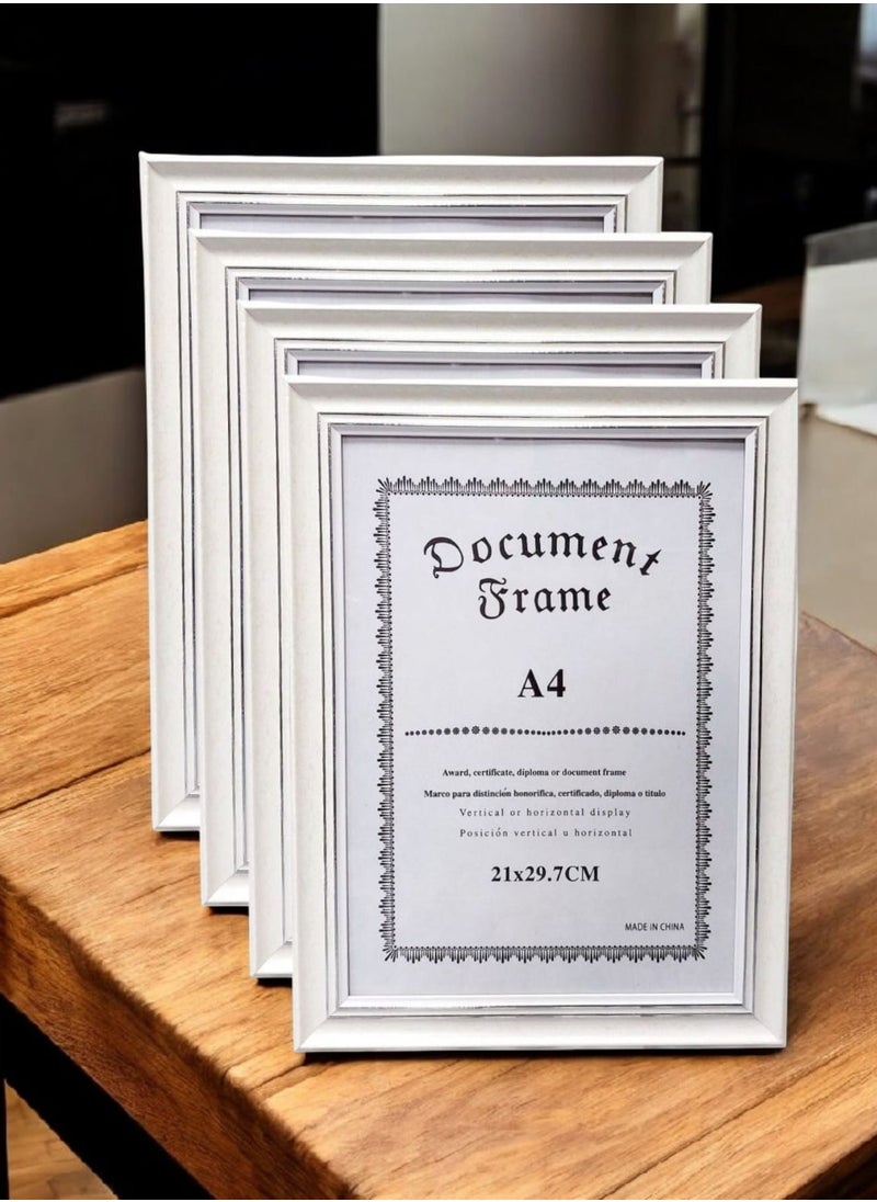 AKDC A4 Size Wall Picture Frame, Wall Hanging Photo Frame, Mounted Frame for Home, Office (Glass&Plastic Frame)Set of 4 White Color