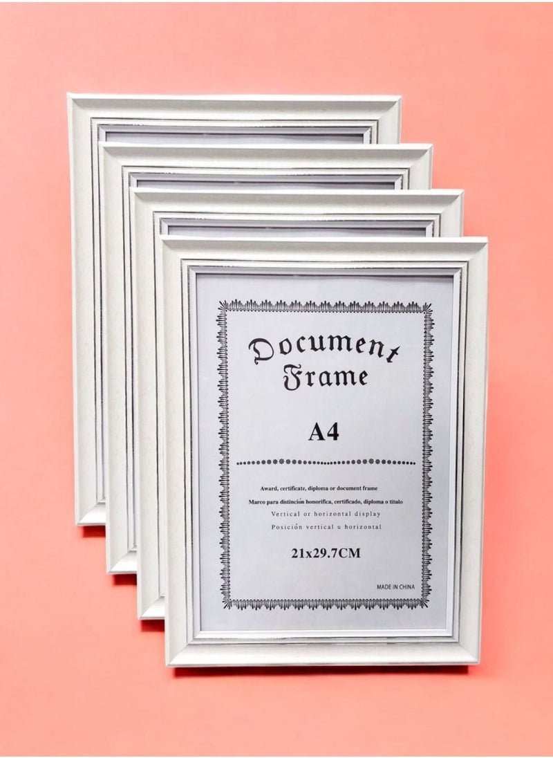 AKDC A4 Size Wall Picture Frame, Wall Hanging Photo Frame, Mounted Frame for Home, Office (Glass&Plastic Frame)Set of 4 White Color