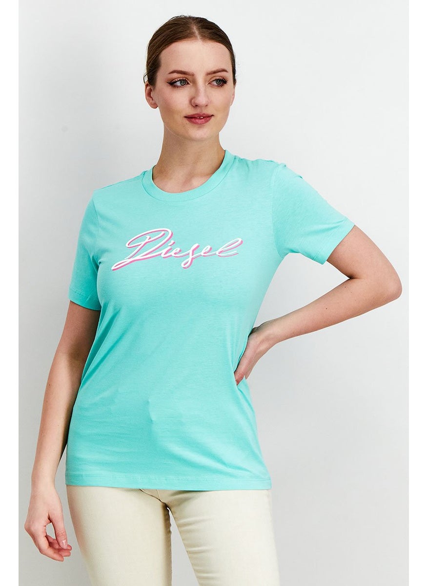 Women Crew Neck Short Sleeve Graphic Top, Bottle Green