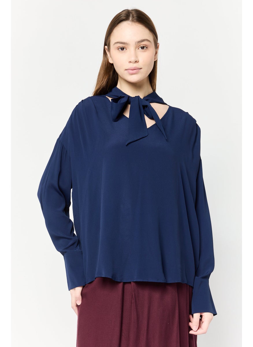 Women V-Neck Plain Top, Navy