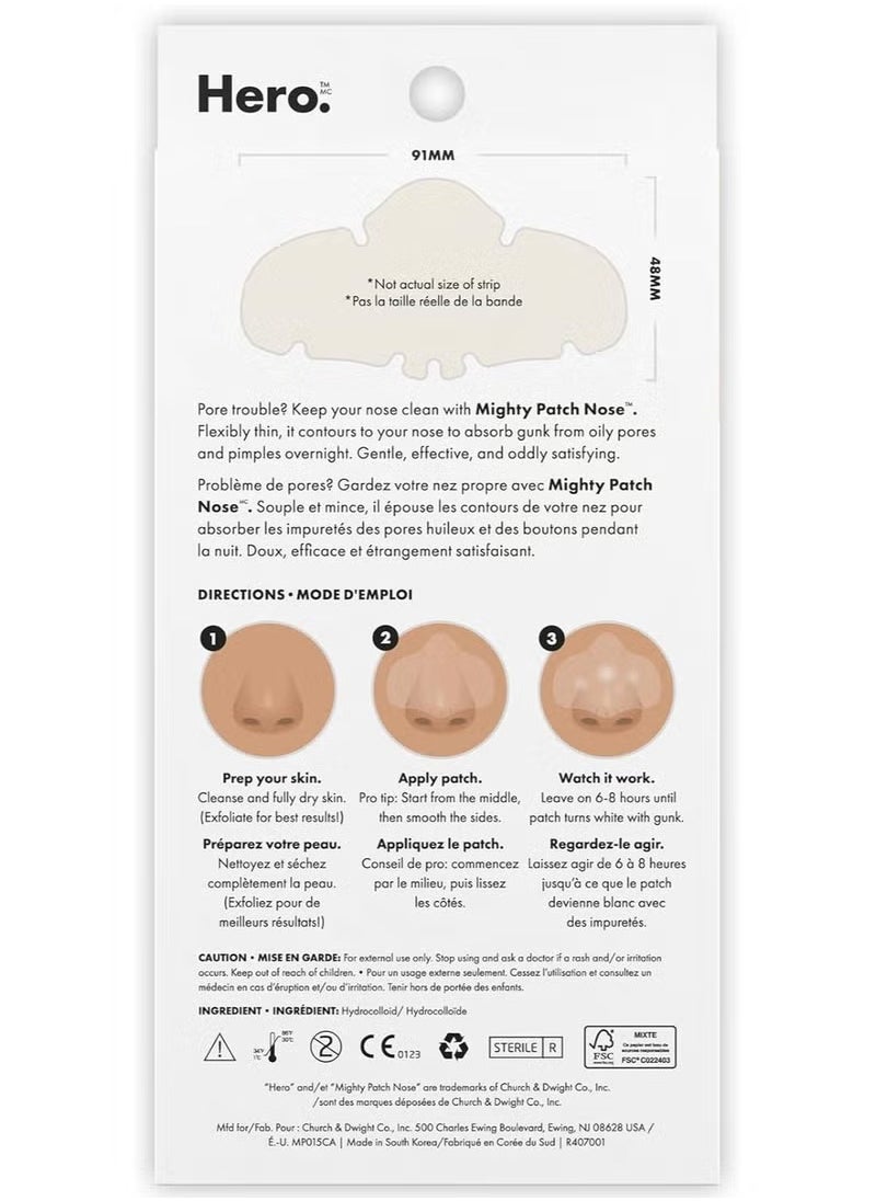 Nose from Hero Cosmetics - XL Hydrocolloid Patches for Nose Pores, Pimples, Zits and Oil - Dermatologist-Approved Overnight Pore Strips to Absorb Acne Nose Gunk (10 Count)