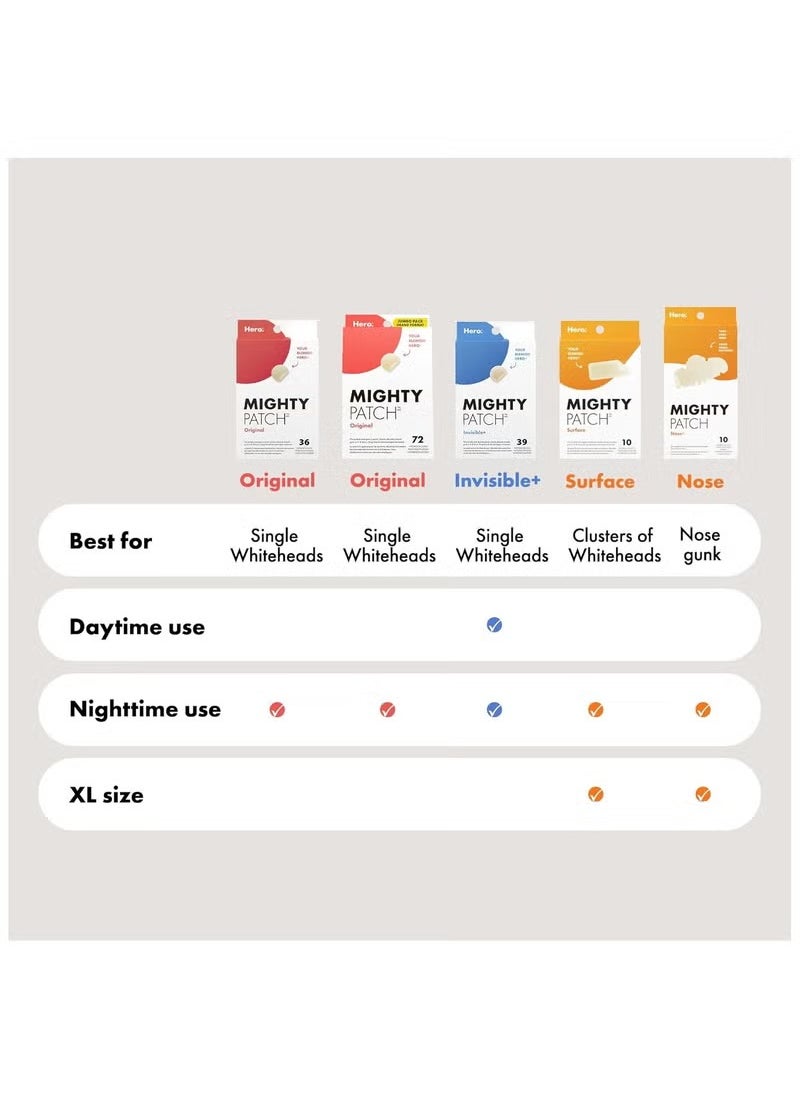 Nose from Hero Cosmetics - XL Hydrocolloid Patches for Nose Pores, Pimples, Zits and Oil - Dermatologist-Approved Overnight Pore Strips to Absorb Acne Nose Gunk (10 Count)