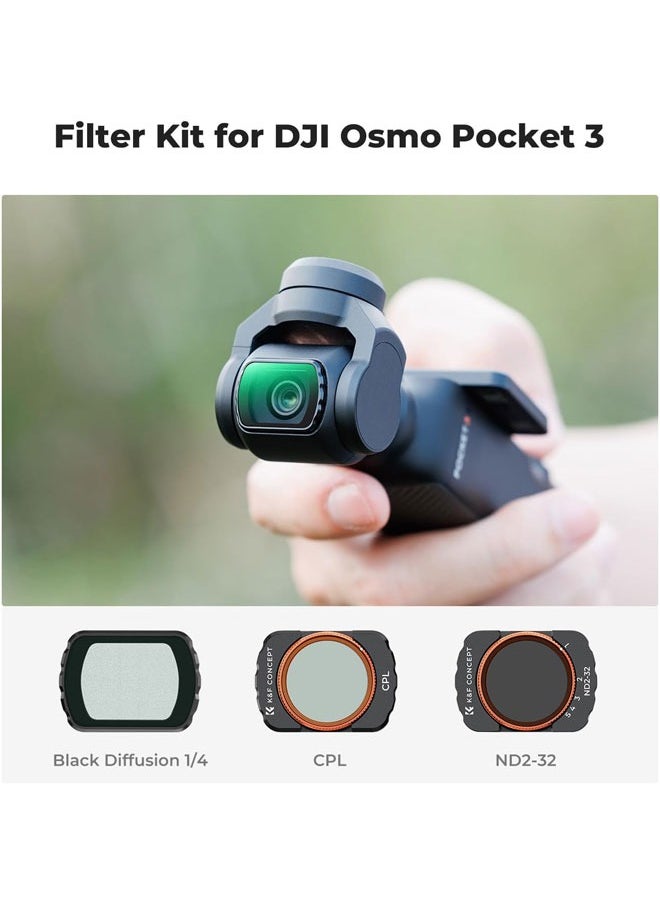 K&F Concept Magnetic Effect & ND & CPL Filter Set Compatible with DJI Osmo Pocket 3, 3 Pack CPL Black Diffusion 1/4 ND2-32 Filters Accessories, HD Optical Glass/Multi-Coated