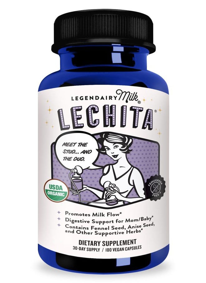 Lechita, Supports Milk Flow, Organic Fenugreek Free Breastfeeding Supplement, Organic Fennel & Anise, Made in USA, 180 Vegan Capsules