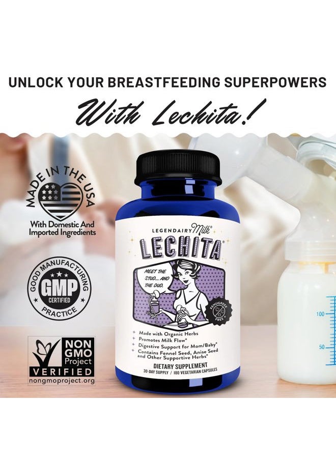 Lechita, Supports Milk Flow, Organic Fenugreek Free Breastfeeding Supplement, Organic Fennel & Anise, Made in USA, 180 Vegan Capsules