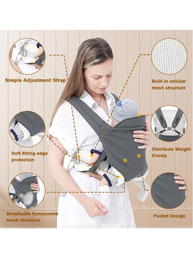 Baby Sling Carrier, Adjustable Breathable Baby Carrier from Newborn to Toddler, Infant Hip Seat Nursing Sling Wrap, Supports 7-45 Lbs, Grey