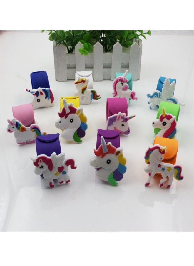 6 Pcs Unicorn Slap Bracelet Silicone Wristbands Unicorn Party Supplies (Random Colors) for Kids