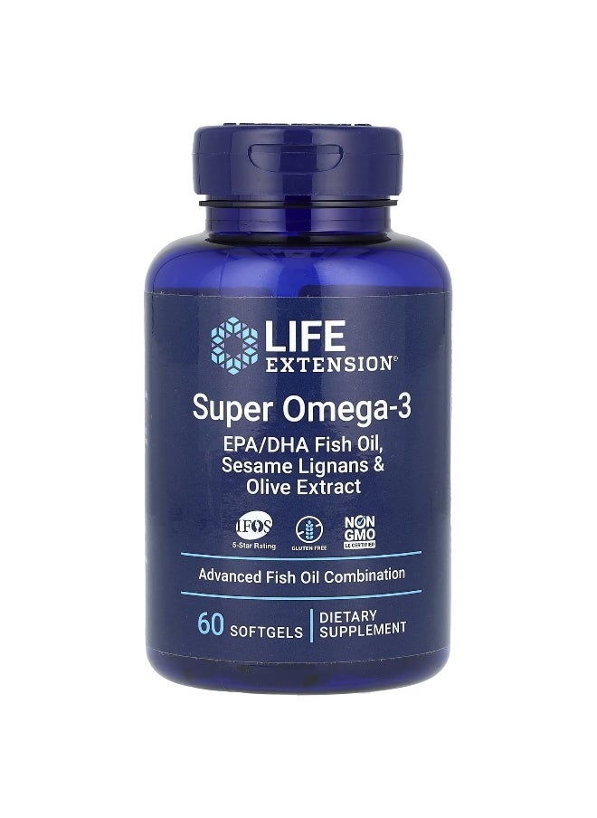 Life Extension, Super Omega-3, EPA/DHA Fish Oil, Sesame Lignans & Olive Extract, 60 Softgels