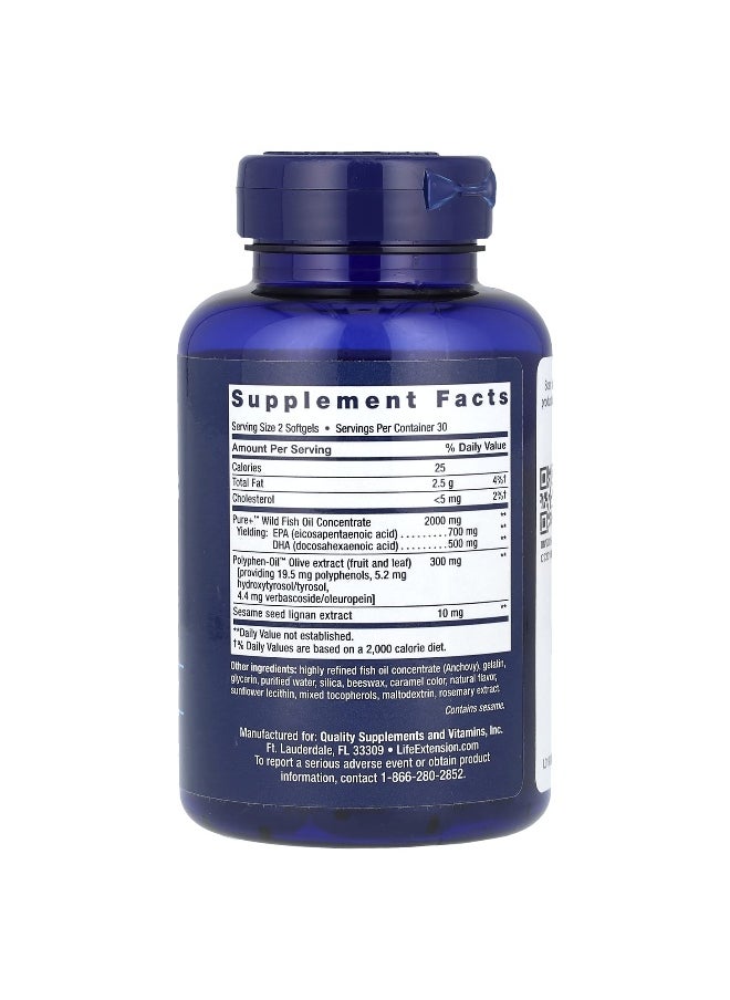 Life Extension, Super Omega-3, EPA/DHA Fish Oil, Sesame Lignans & Olive Extract, 60 Softgels