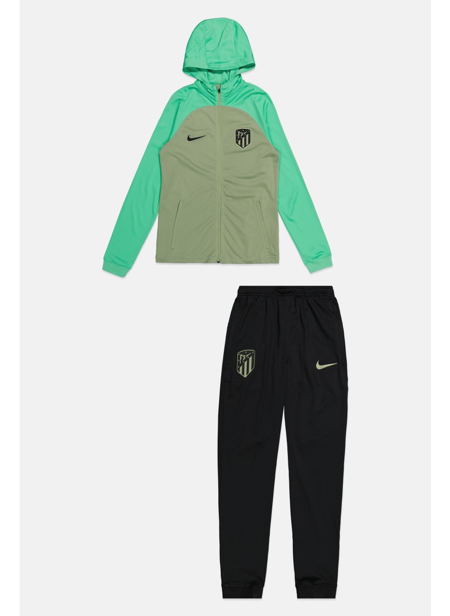 Kids Boy 2 Pieces Brand Logo Hoodie And Pant Set, Green/Black