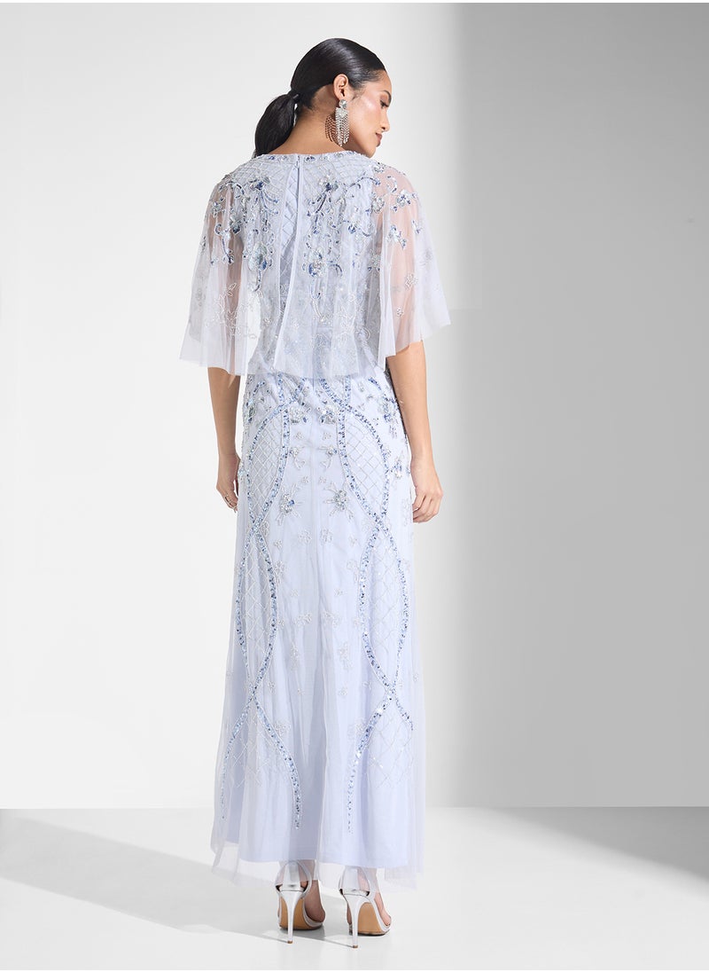 Embellished V- Neck Maxi Dress