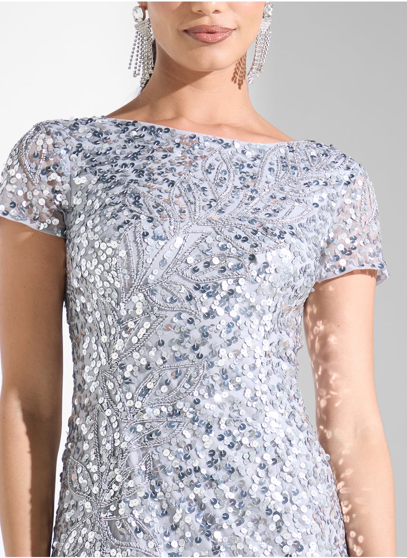 Embellished Mesh Detailed Dress