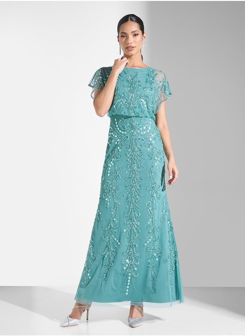 Embellished Sequin Maxi Dress